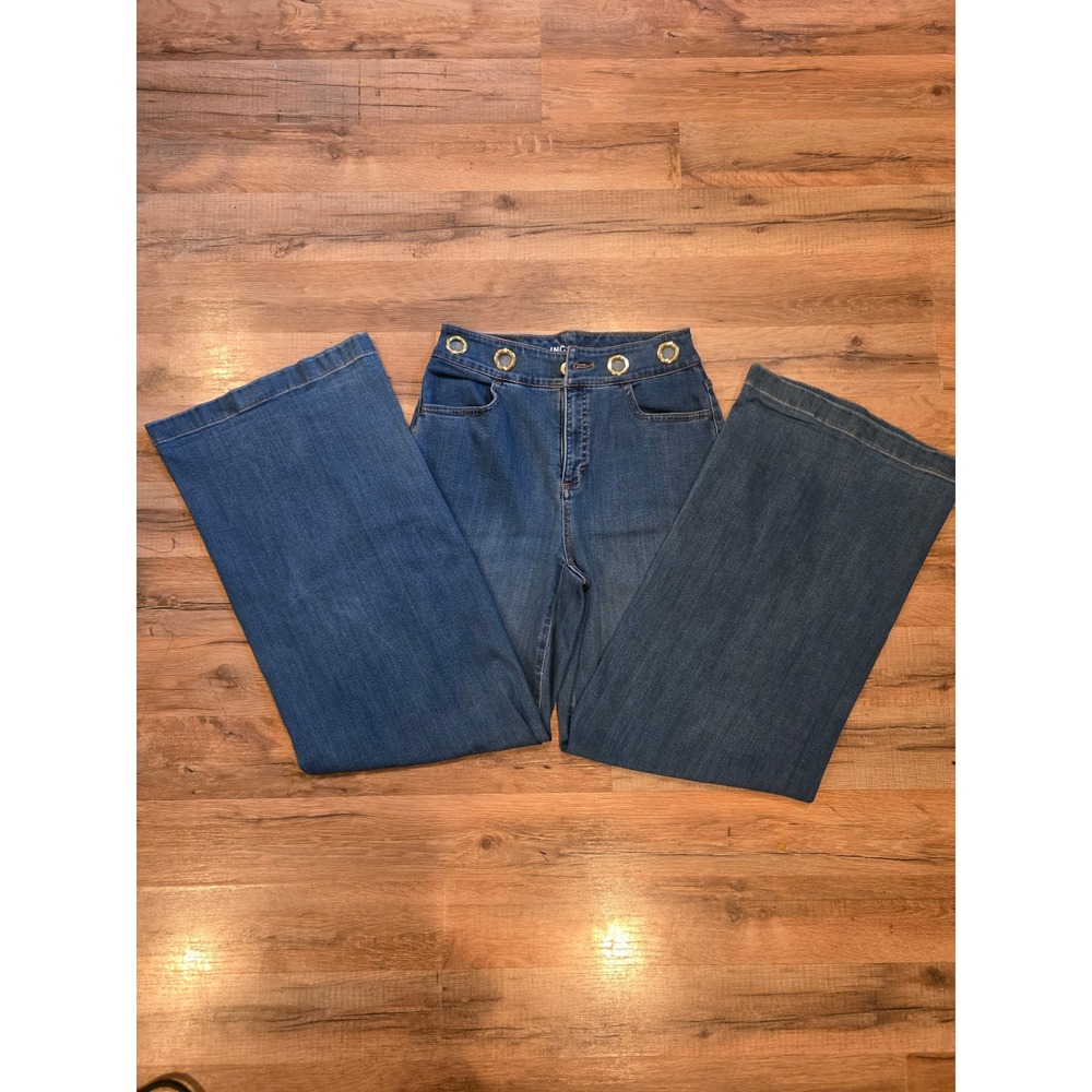INC Wide Leg Grommet Waist Jeans Medium Wash Denim Flare Trousers Size 4/27